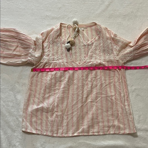 LoveShackFancy Pink Striped Blouse with Lace and Pom-Poms - Picture 8 of 8